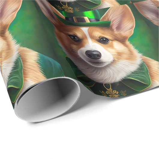 Corgi Dog in St. Patrick's Day Dress Geschenkpapier (Rolleneckpunkt)