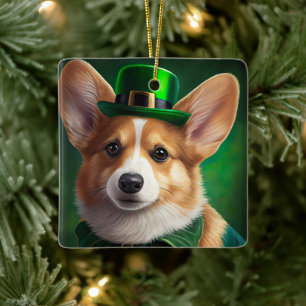 Corgi Dog in St. Patrick's Day Dress Keramikornament