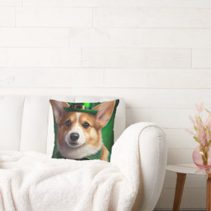 Corgi Dog in St. Patrick's Day Dress Kissen