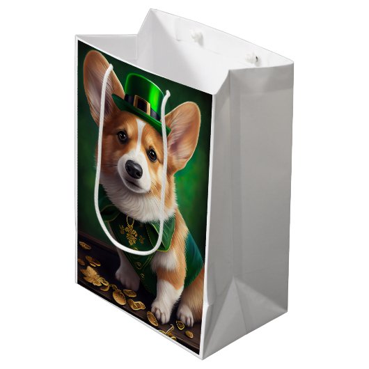 Corgi Dog in St. Patrick's Day Dress Mittlere Geschenktüte (Vorderseite Schrägansicht)