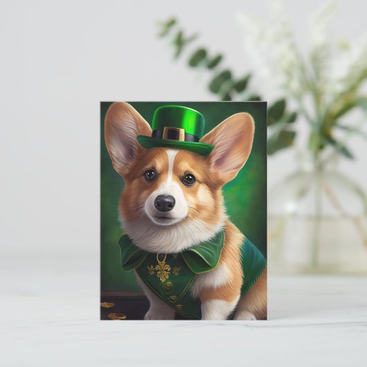 Corgi Dog in St. Patrick's Day Dress Postkarte (Stehend Vorderseite)