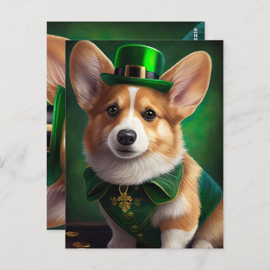 Corgi Dog in St. Patrick's Day Dress Postkarte (Vorne/Hinten)