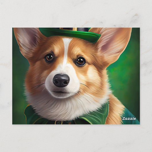 Corgi Dog in St. Patrick's Day Dress Postkarte (Rückseite)