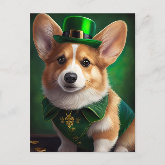 Corgi Dog in St. Patrick's Day Dress Postkarte (Vorderseite)