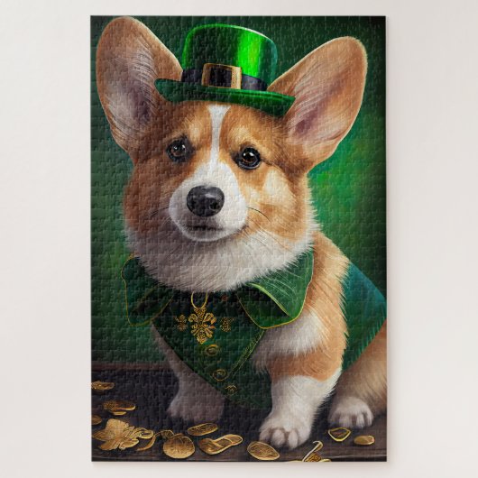 Corgi Dog in St. Patrick's Day Dress Puzzle (Vertikal)