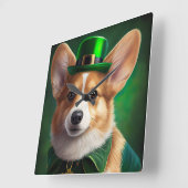 Corgi Dog in St. Patrick's Day Dress Quadratische Wanduhr (Winkel)