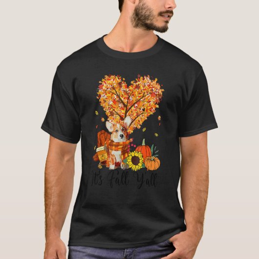 Corgi Dog It's Fall Y'all Pumpkin Spice Fall Leave T-Shirt (Vorderseite)