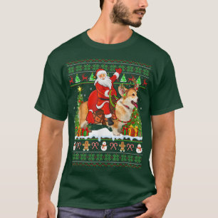 Corgi Dog Lover Funny Ugly Santa Riding Corgi Chri T-Shirt
