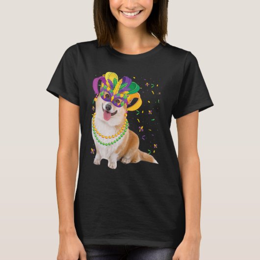 Corgi Dog Lover Mardi Gras Carnival Funny Mask Bea T-Shirt (Vorderseite)