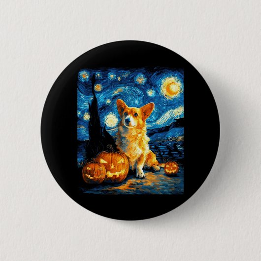 Corgi Dog Lovers Gemälde von van Gogh sternenweise Button (Vorderseite)