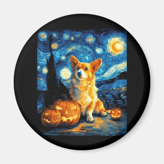 Corgi Dog Lovers Gemälde von van Gogh sternenweise Magnet (Vorne)