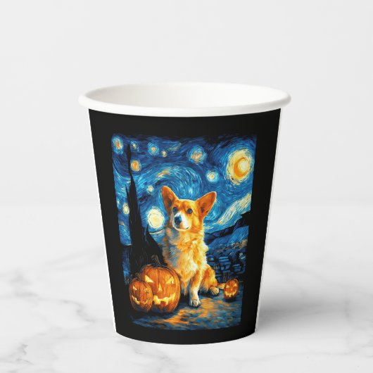 Corgi Dog Lovers Gemälde von van Gogh sternenweise Pappbecher (Vorderseite)