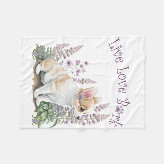 Corgi Dog Mama Floral Fleecedecke (Vorderseite (Horizontal))