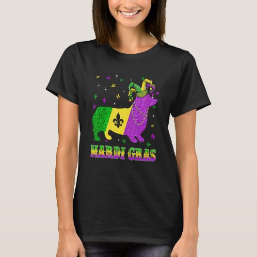 Corgi Dog Mardi Gras Carnival Jester Beads T-Shirt (Vorderseite)