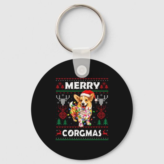 Corgi Dog Merry Corgmas Santa Corgi Ugly Christmas Schlüsselanhänger (Vorderseite)