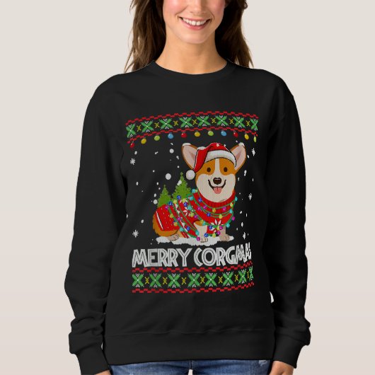 Corgi-Dog Merry Corgmas Santa Corgi-Ugly Weihnacht Sweatshirt (Vorderseite)