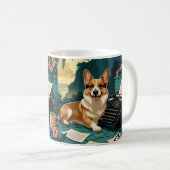 Corgi Dog mit glänzendem Fell und einem Gentleman Kaffeetasse (VorderseiteRechts)