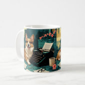 Corgi Dog mit glänzendem Fell und einem Gentleman Kaffeetasse (Vorderseite Links)