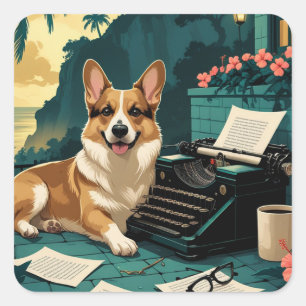 Corgi Dog mit glänzendem Fell und einem Gentleman Quadratischer Aufkleber
