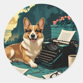 Corgi Dog mit glänzendem Fell und einem Gentleman Runder Aufkleber