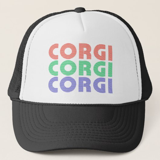 Corgi Dog Moderner farbiger Text Truckerkappe (Vorderseite)