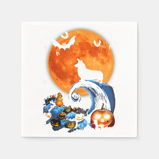 Corgi Dog Moon Pumpkin Halloween-Kostüm Serviette (Vorderseite)