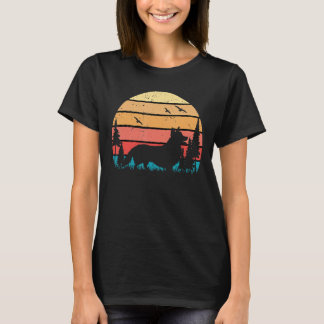 Corgi Dog Niedlicher Welpe Retro Sunset T-Shirt