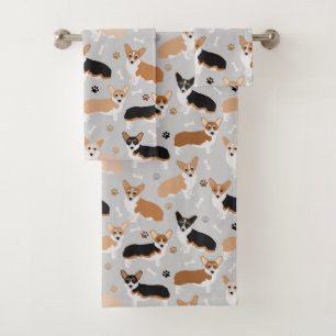 Corgi Dog Paws and Bones Badetuch Set