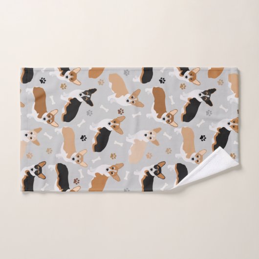 Corgi Dog Paws and Bones Badetuch Set (Handtuch)
