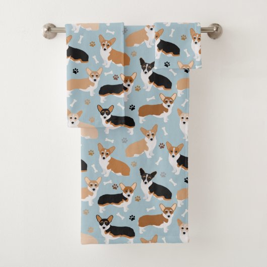 Corgi Dog Paws and Bones Badhandtuch Set (Insitu)