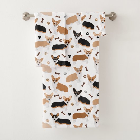 Corgi Dog Paws and Bones Bath Towel Set (Insitu)
