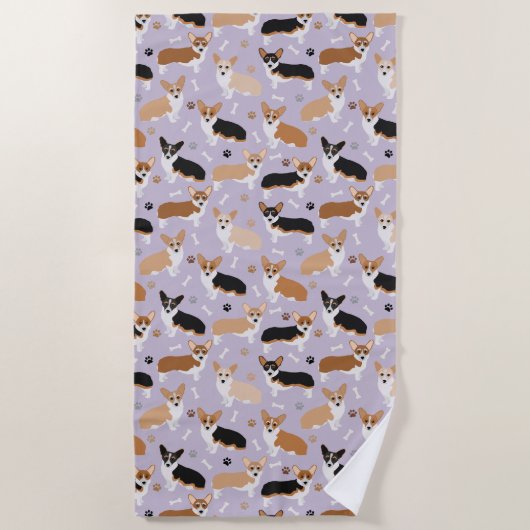 Corgi Dog Paws and Bones Beach Handtuch (Vorderseite)