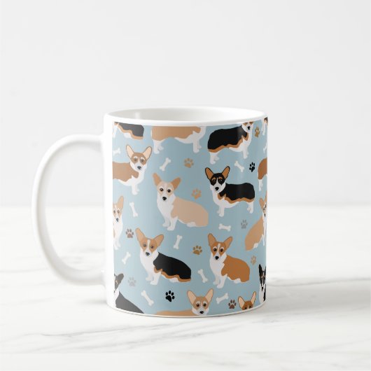 Corgi Dog Paws and Bones Coffee Tasse (Links)