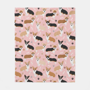 Corgi Dog Paws and Bones Fleece Blanket