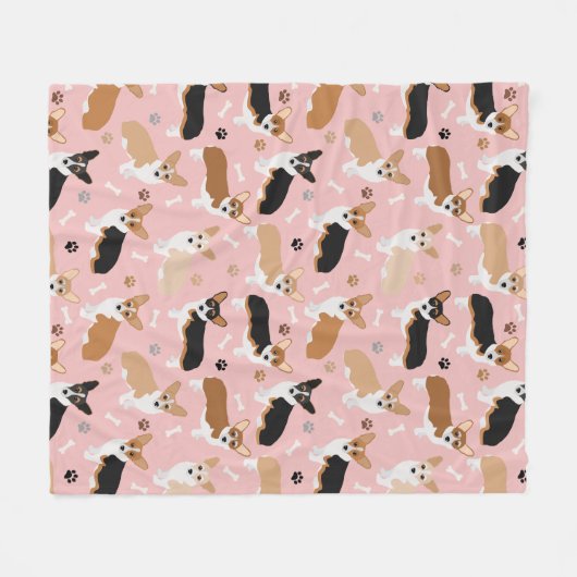 Corgi Dog Paws and Bones Fleece Blanket (Vorderseite (Horizontal))