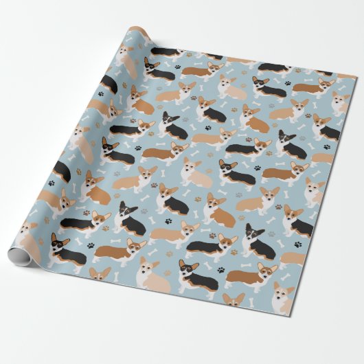 Corgi Dog Paws and Bones Geschenkpapier (Ungerollt)