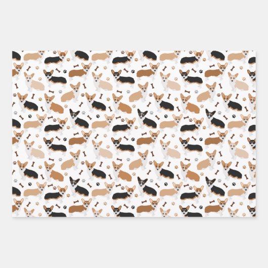 Corgi Dog Paws and Bones Geschenkpapier Set (Vorderseite 3)