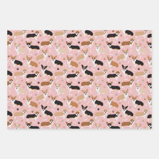 Corgi Dog Paws and Bones Geschenkpapier Set (Vorderseite 2)