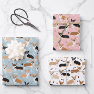 Corgi Dog Paws and Bones Geschenkpapier Set