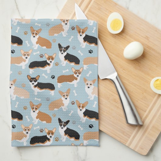 Corgi Dog Paws and Bones Geschirrtuch (Viertel Falte)