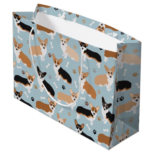 Corgi Dog Paws and Bones Große Geschenktüte (Rückseite Schrägansicht)