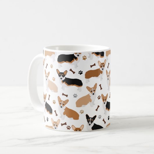 Corgi Dog Paws and Bones Kaffeetasse (Vorderseite Links)