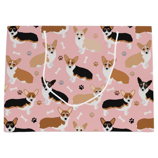 Corgi Dog Paws and Bones Large Gift Bag Große Geschenktüte (Vorderseite)
