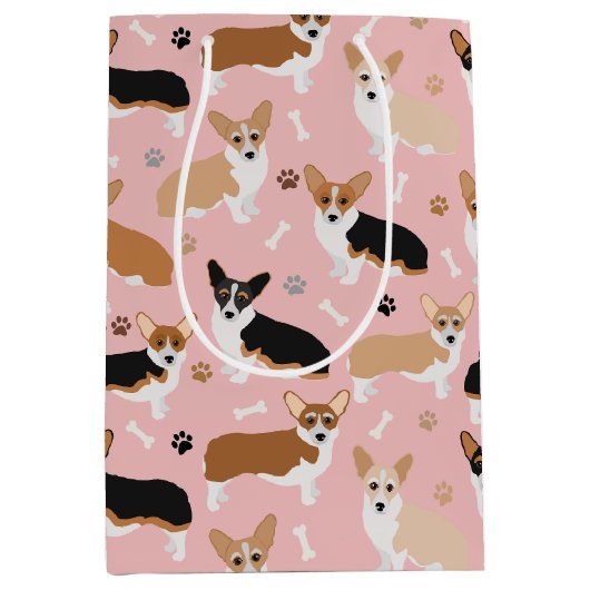 Corgi Dog Paws and Bones Medium Gift Bag Mittlere Geschenktüte (Vorderseite)
