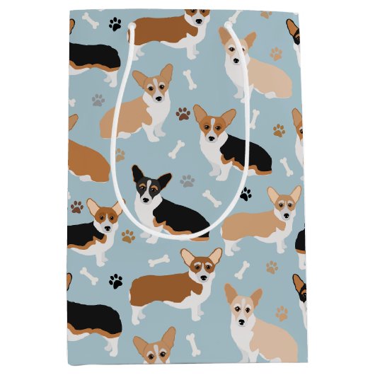 Corgi Dog Paws and Bones Mittlere Geschenktüte (Vorderseite)