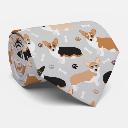 Corgi Dog Paws and Bones Neck Tie Krawatte (Gerollt)