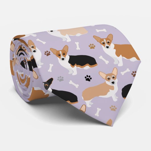 Corgi Dog Paws and Bones Neck Tie Krawatte (Gerollt)