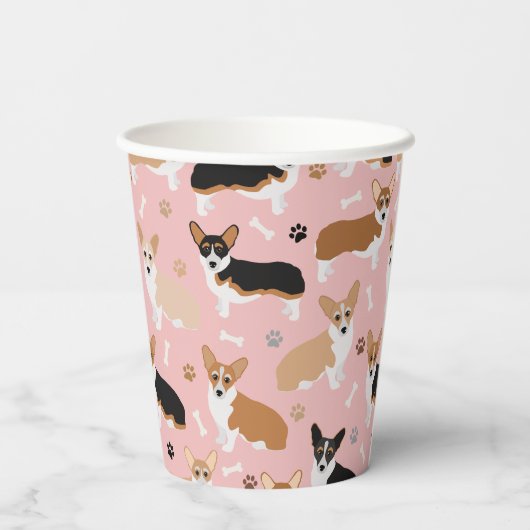 Corgi Dog Paws and Bones Paper Cups Pappbecher (Rückseite)