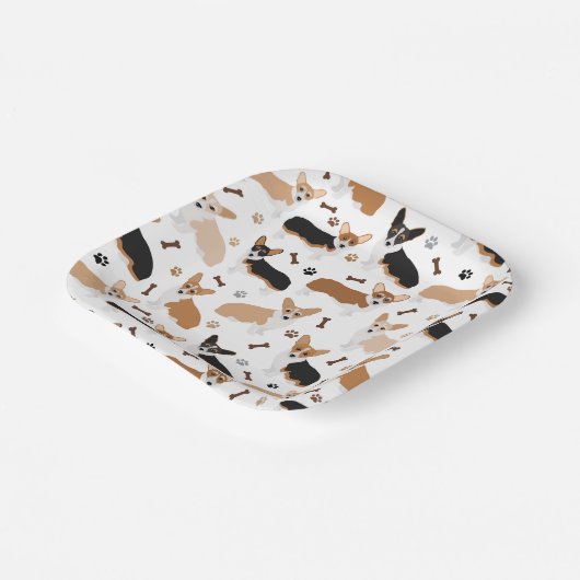 Corgi Dog Paws and Bones Paper Plates Pappteller (Gewinkelt)