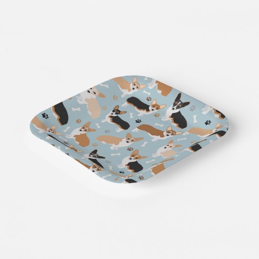 Corgi Dog Paws and Bones Pappteller (Gewinkelt)